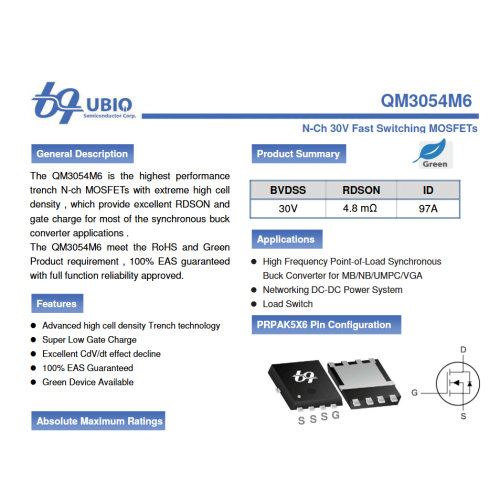 M3054M QM3054M6 30V 92 Amper N-Kanal Mosfet