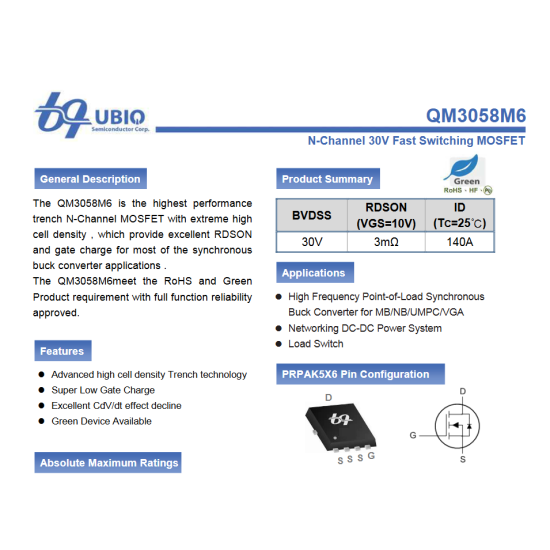 QM3058M6 QM3058M M3058M 30V 140A N-Kanal Mosfet