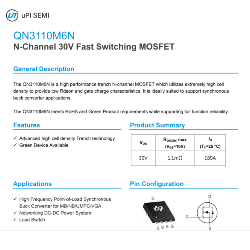 QN3110M6N QN3110 Mosfet 30V 189A N-Channel Mosfet