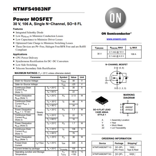 4983NF NTMFS4983NF Mosfet 30V 106A N-Channel Mosfet