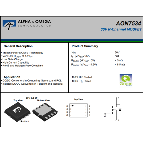 AO7534 30V 30 Amper N-Kanal Mosfet