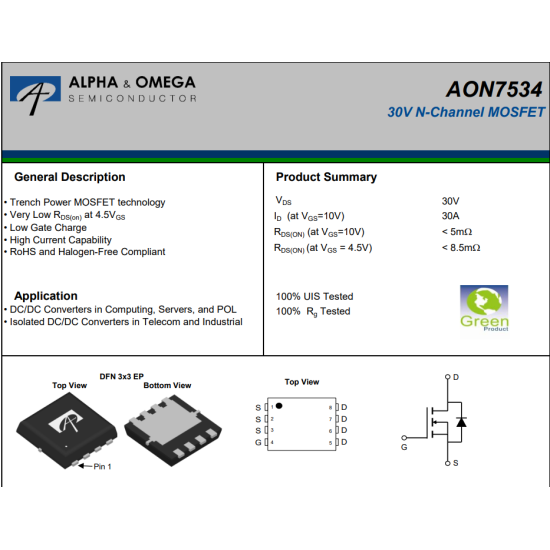 AO7534 30V 30 Amper N-Kanal Mosfet