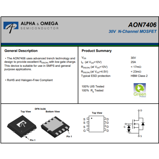 AON7406 N-Kanal 30V 25 Amper Mosfet