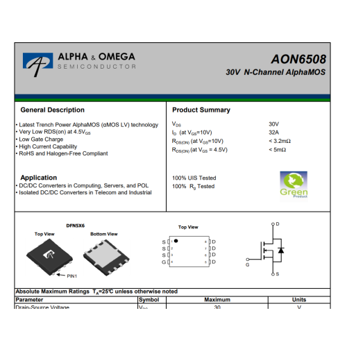 AON6508 AO6508 Mosfet 30V 32A N-Channel  AlphaMos Mosfet