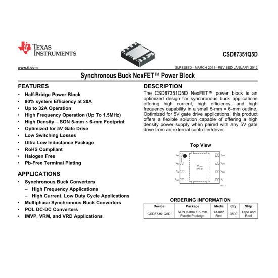 CSD87351Q5D CSD87351D 87351D 30V 32A Dual N-Channel Mosfet