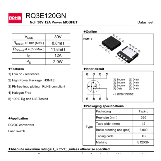E120GN RQ3E120GN N-Channel 30V 12A  Mosfet 