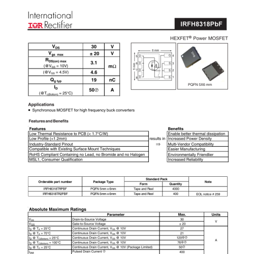 IRFH8318 N-Channel 30V 120A Hexfet Power Mosfet