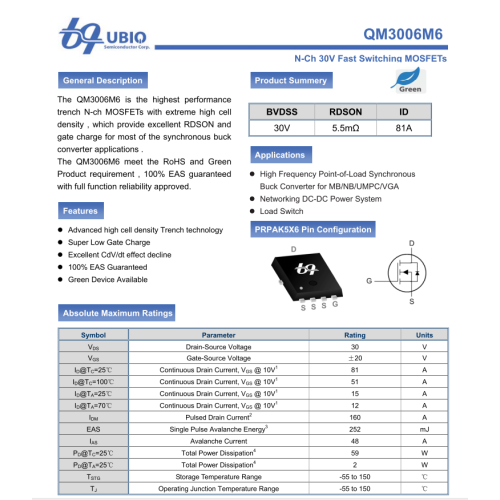 M3966M QM3966M6 M3966 30V 81A N-Channel Mosfet