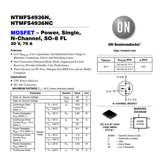 NTMFS4936N 4936N 30V 79A N-Channel Mosfet