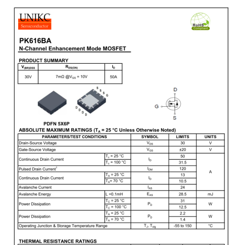 PK616BA 30V 50A  N-Channel Mosfet