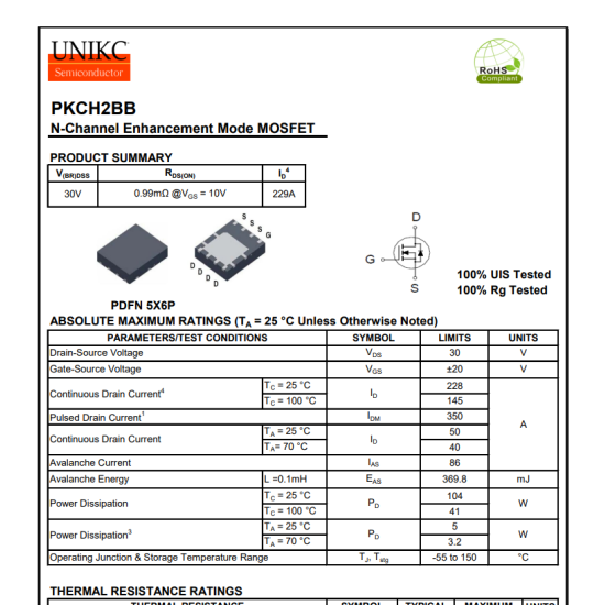 PKCH2BB PKCH288 30V 229A N-Channel Mosfet