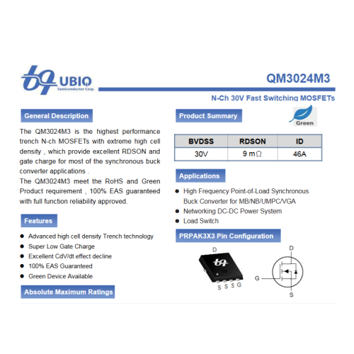 QM3024M3 M3024M M3024M3 N-Channel 30V 46A Mosfet