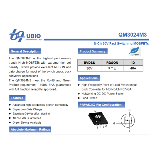 QM3024M3 M3024M M3024M3 N-Channel 30V 46A Mosfet