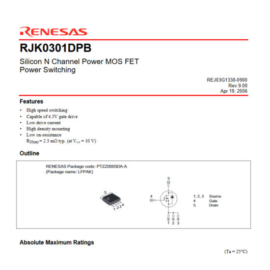 RJK03D2DPA RJK03D2 K03D2 N-Channel Power Mosfet