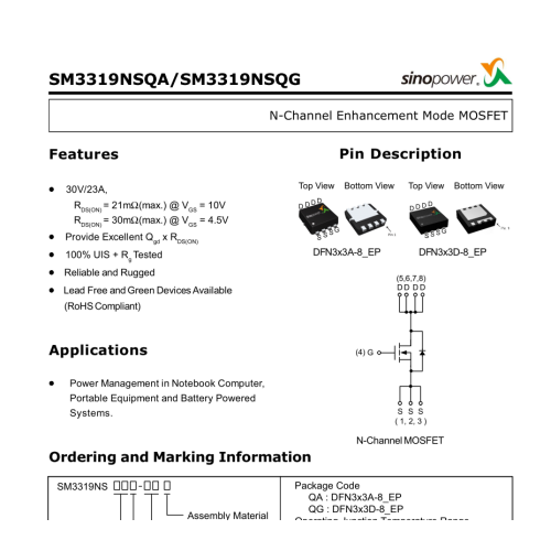 SM3319 Mosfet N-Channel 30V 23A Mosfet