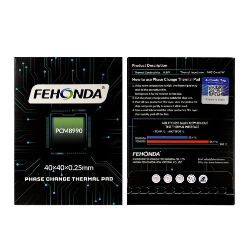 Fehonda® PCM8990 40x40x0,25 mm 8,5 W/mK PTM Faz Değişimli Termal Ped Macun