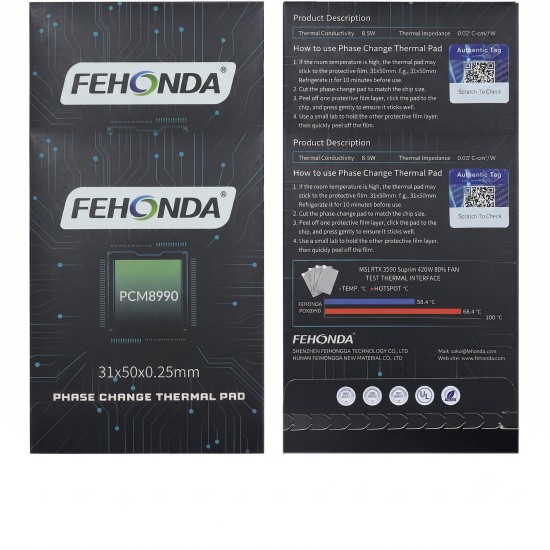 Fehonda PCM8990 PTM 31x50x025 8.5W/Mk Faz Değişimli Thermal Pad/Macun