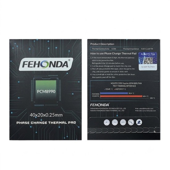 Fehonda PCM8990 PTM 40x20x025 8.5W/Mk Faz Değişimli Thermal Pad/Macun