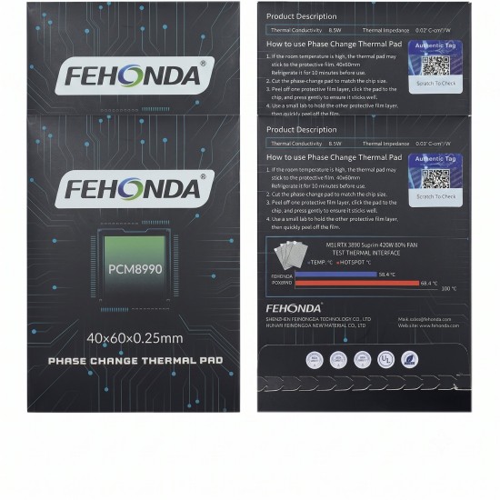 Fehonda PCM8990 PTM 40x60x025 8.5W/Mk Faz Değişimli Thermal Pad/Macun