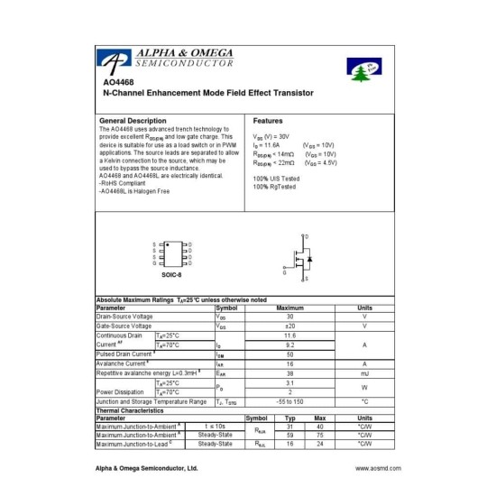 AO4468 Mosfet 30V 11A N-Channel Mosfet